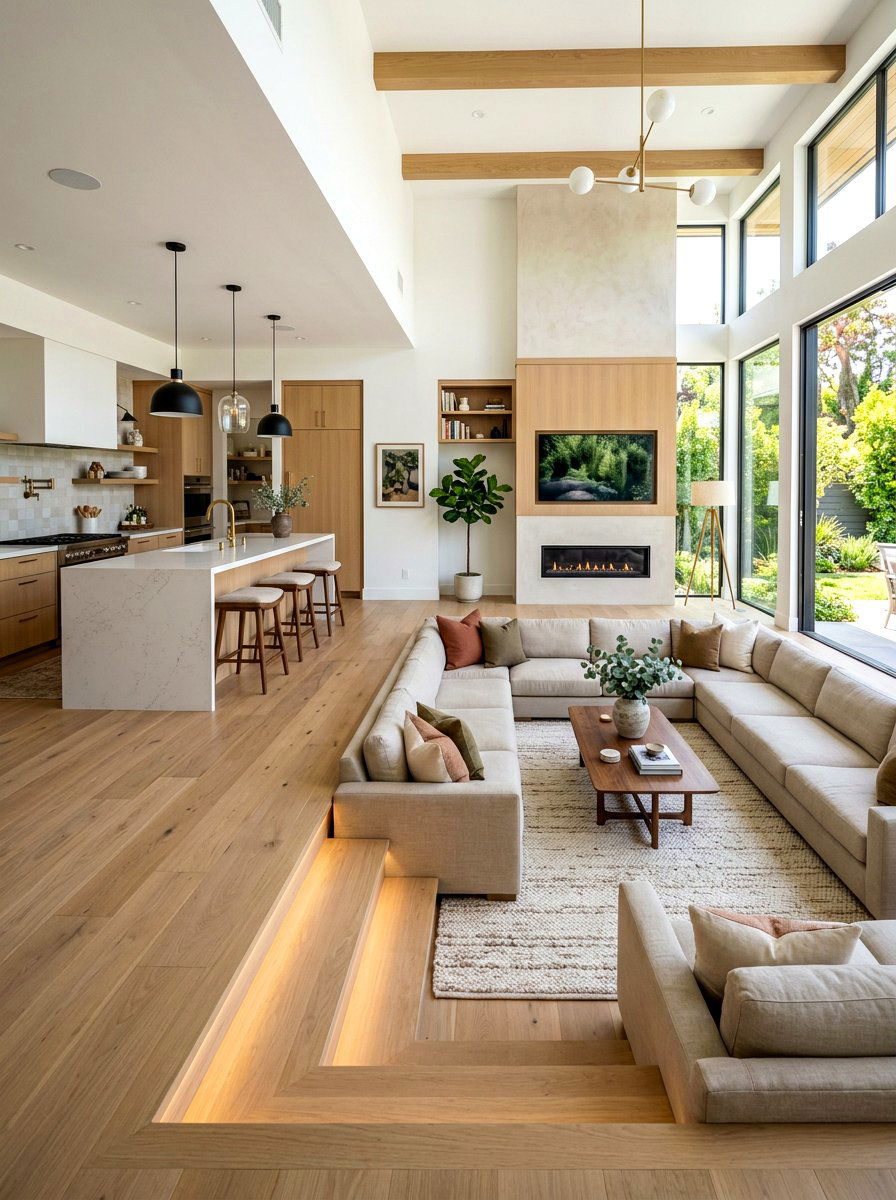 Open plan sunken living room - 30 sunken conversation pit ideas