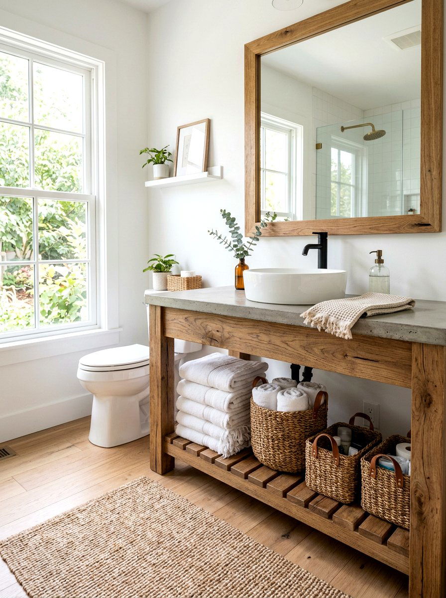 Open shelf bathroom vanity - 30 farmhouse bathroom vanity ideas
