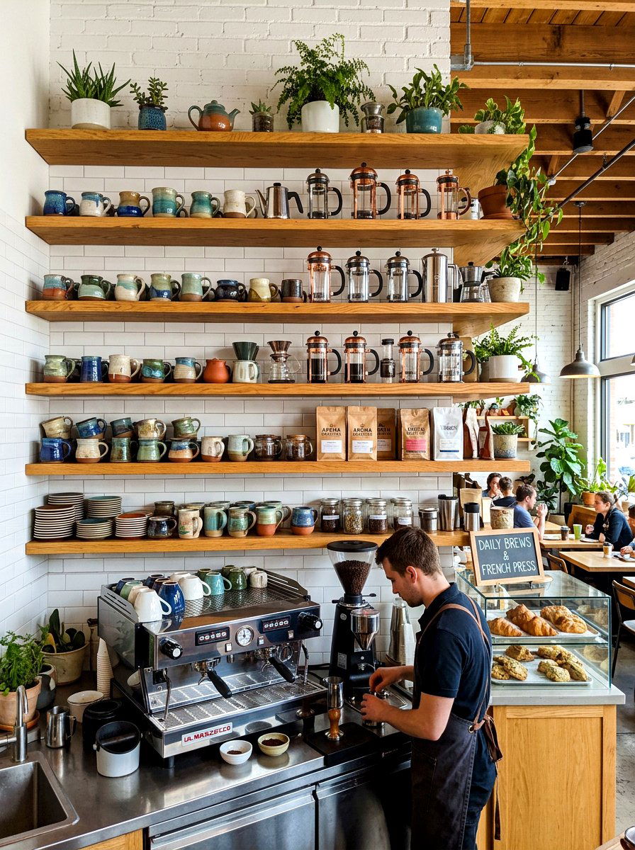 Open shelf cafe - 30 home cafe kitchen ideas