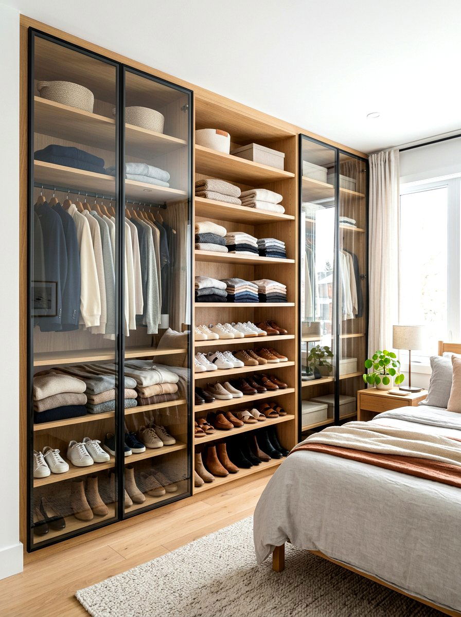 Open shelf glass closet - 30 glass front closet ideas