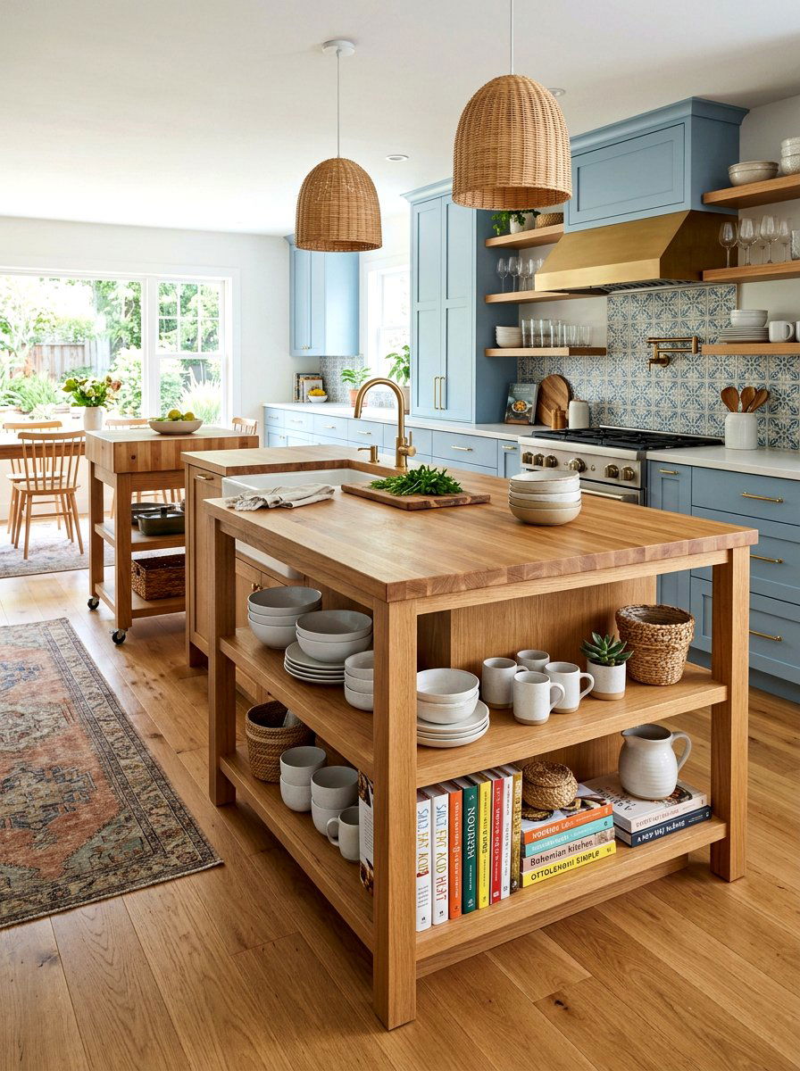 Open shelf kitchen islands - 30 double island kitchen ideas