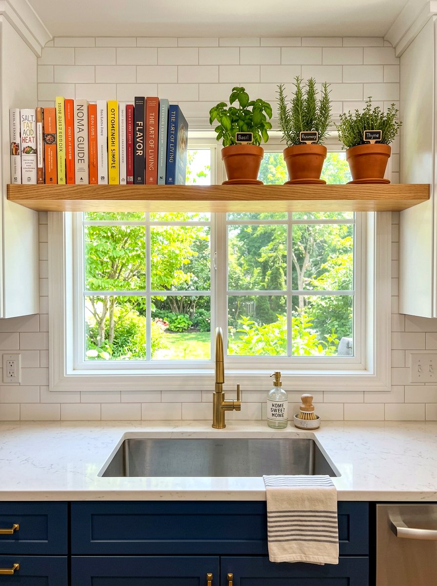 Open shelving above sink - 30 cookbook shelf kitchen ideas