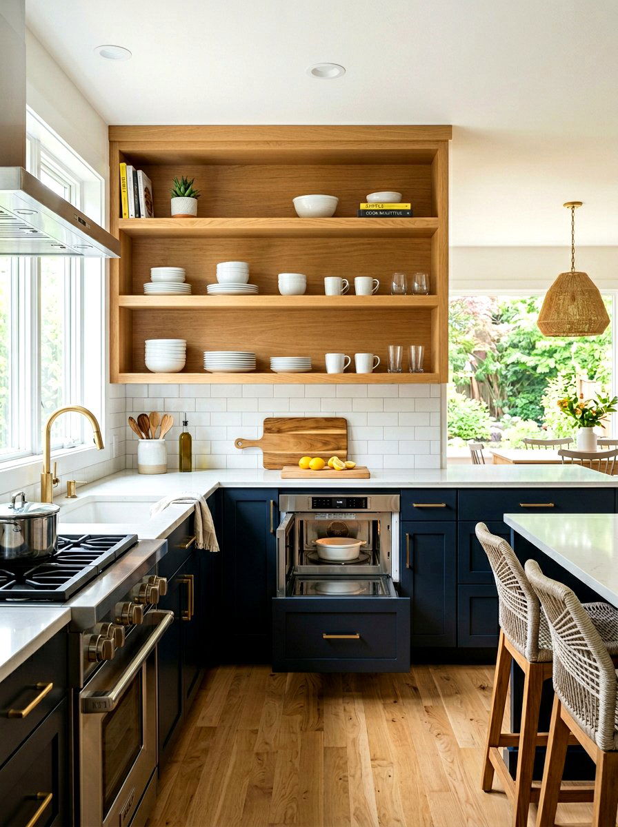 Open shelving contrast - 30 drawer microwave ideas