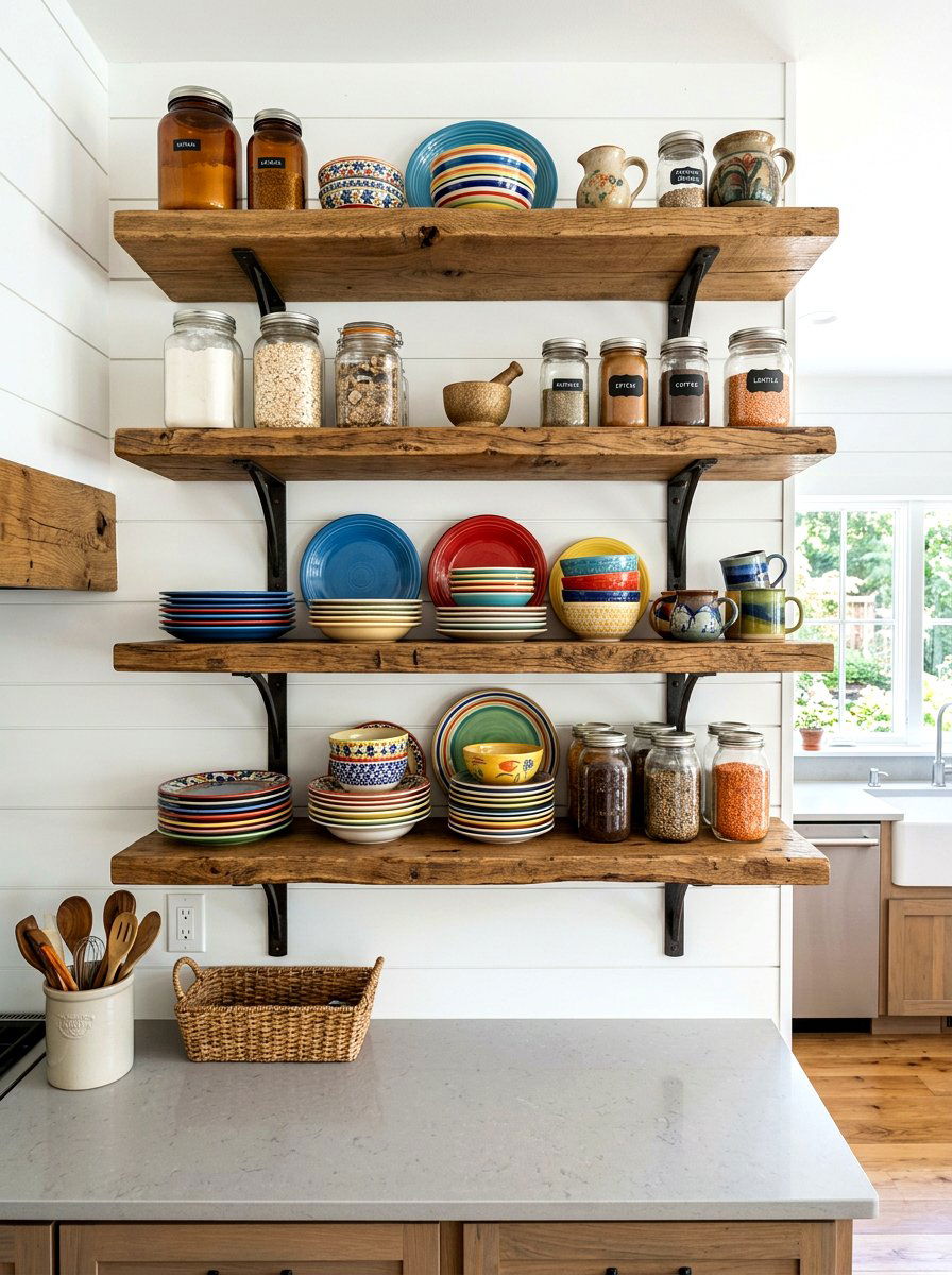 Open shelving display - 30 cottagecore kitchen ideas