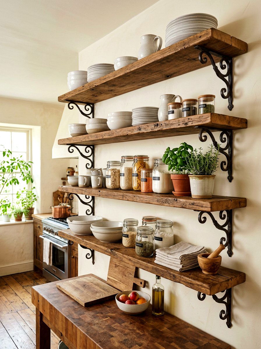 Open shelving kitchen storage - 30 French country kitchen ideas