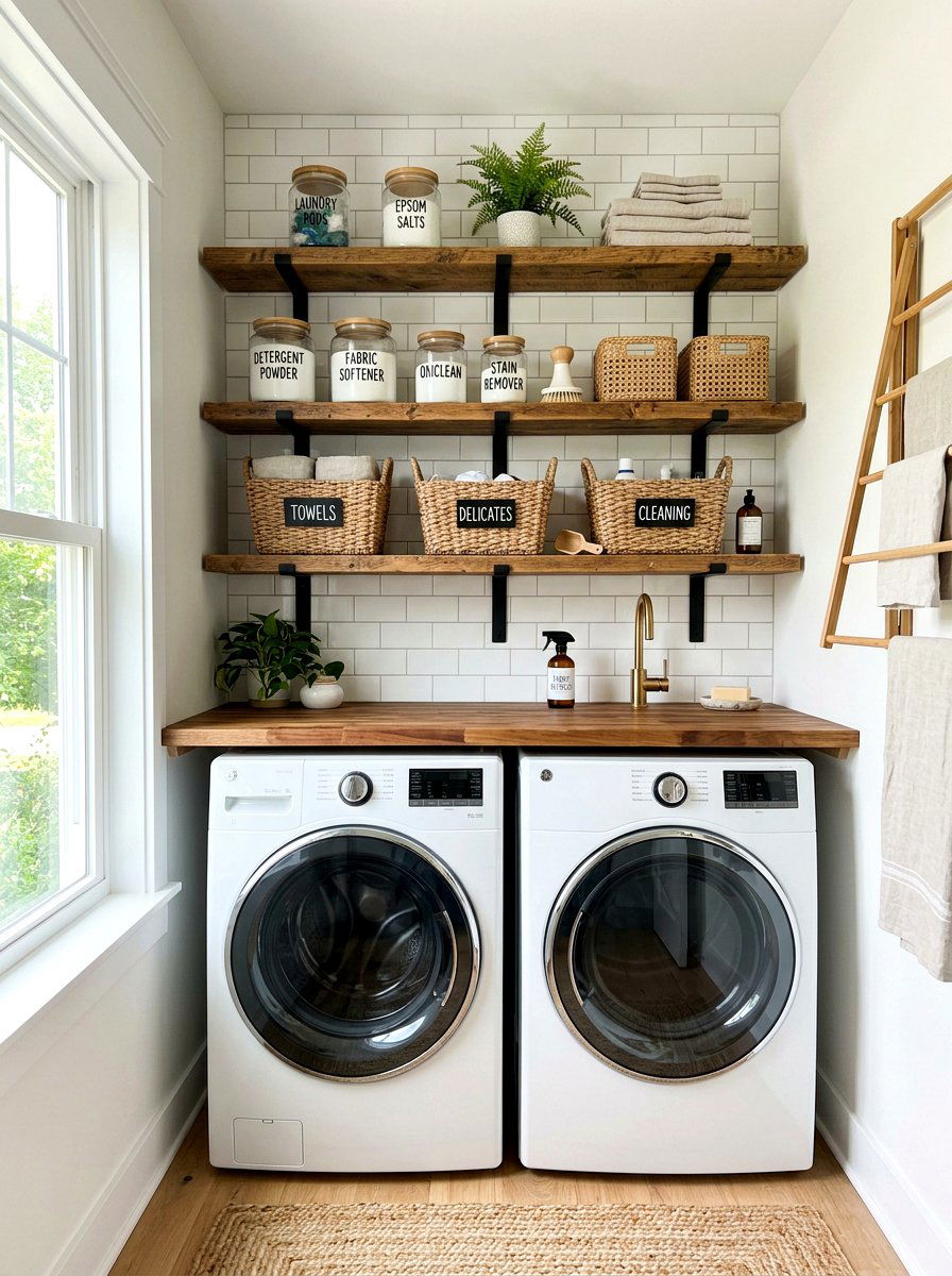 Open shelving laundry room - 30 mudroom laundry room ideas
