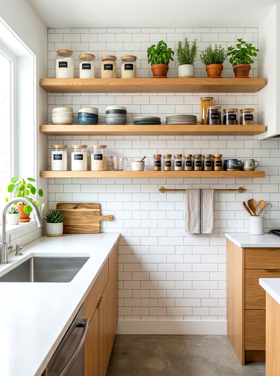 Open shelving organization - 30 viral apartment decor ideas