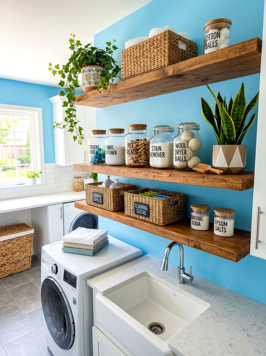 Open shelving organization - 30 pet laundry room ideas