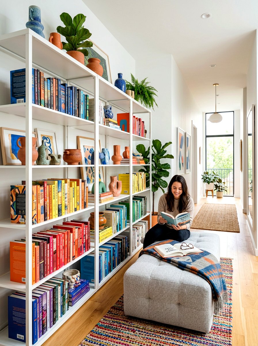 Open shelving reading area - 30 hallway reading nook ideas