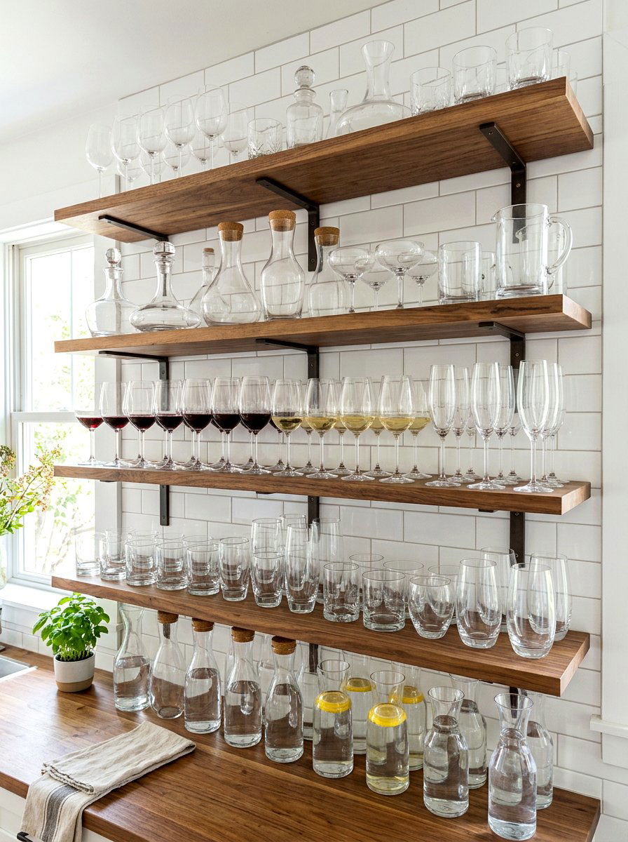 Open shelving with glassware - 30 Paris cafe dining room ideas