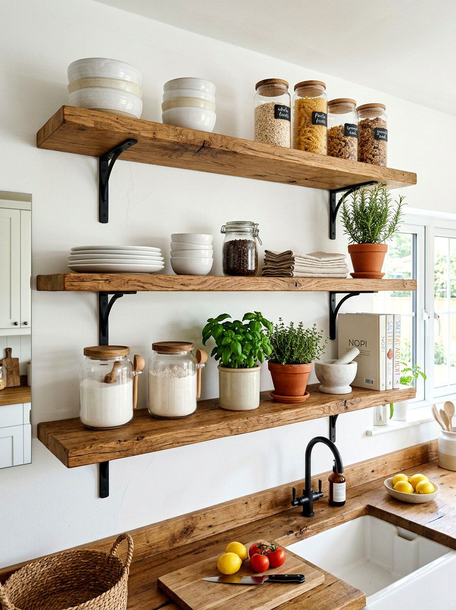 Open wood shelving - 30 earthy home decor ideas