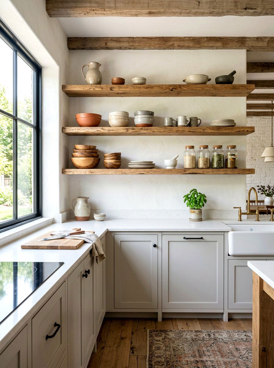 Open wood shelving - 30 wabi sabi kitchen ideas