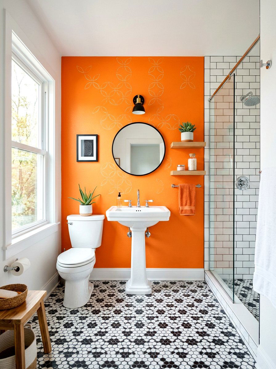 Orange Accent Wall - 30 dopamine bathroom ideas