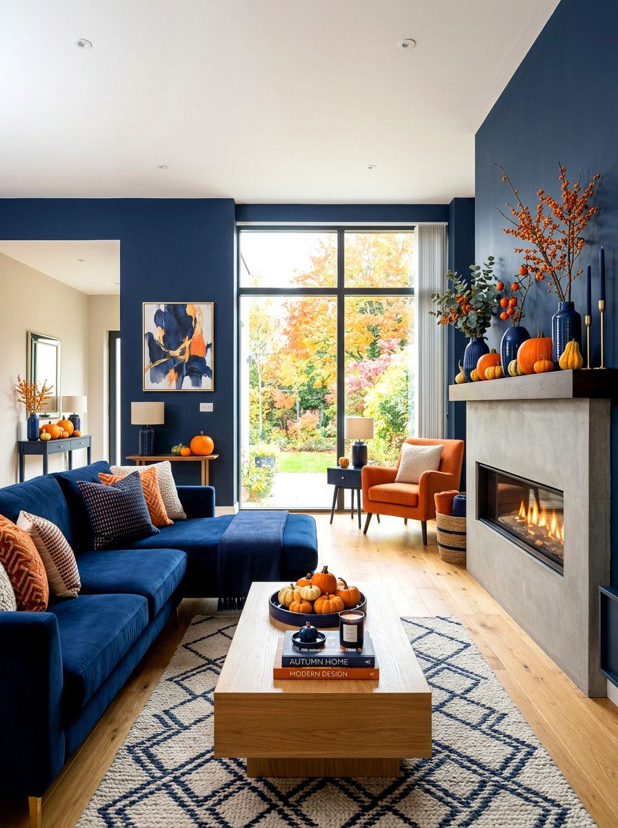 Orange And Navy Autumn Decor - 30 fall mantel styling ideas