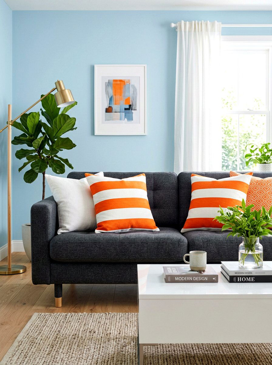 Orange And White Stripe Pillows - 30 circus stripe living room ideas