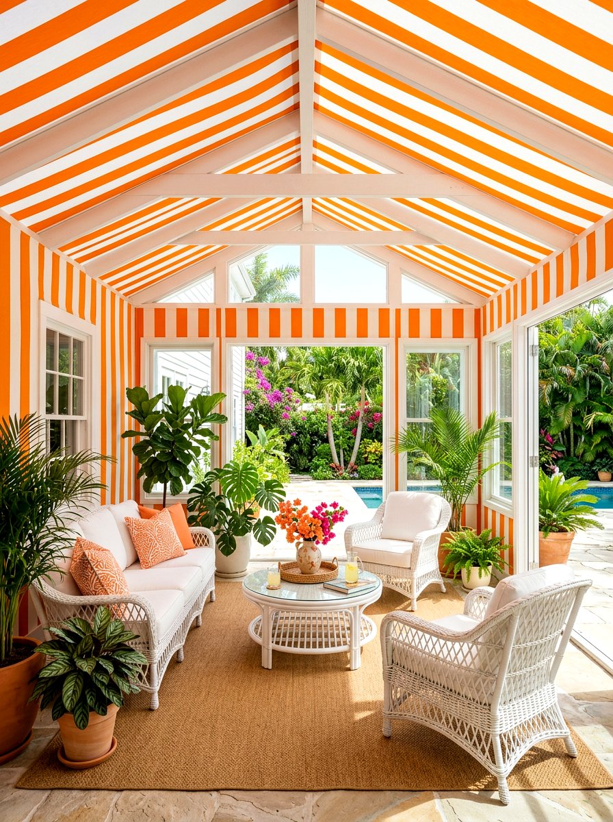 Orange Awning Stripe Sunroom - 30 stripe drench room ideas