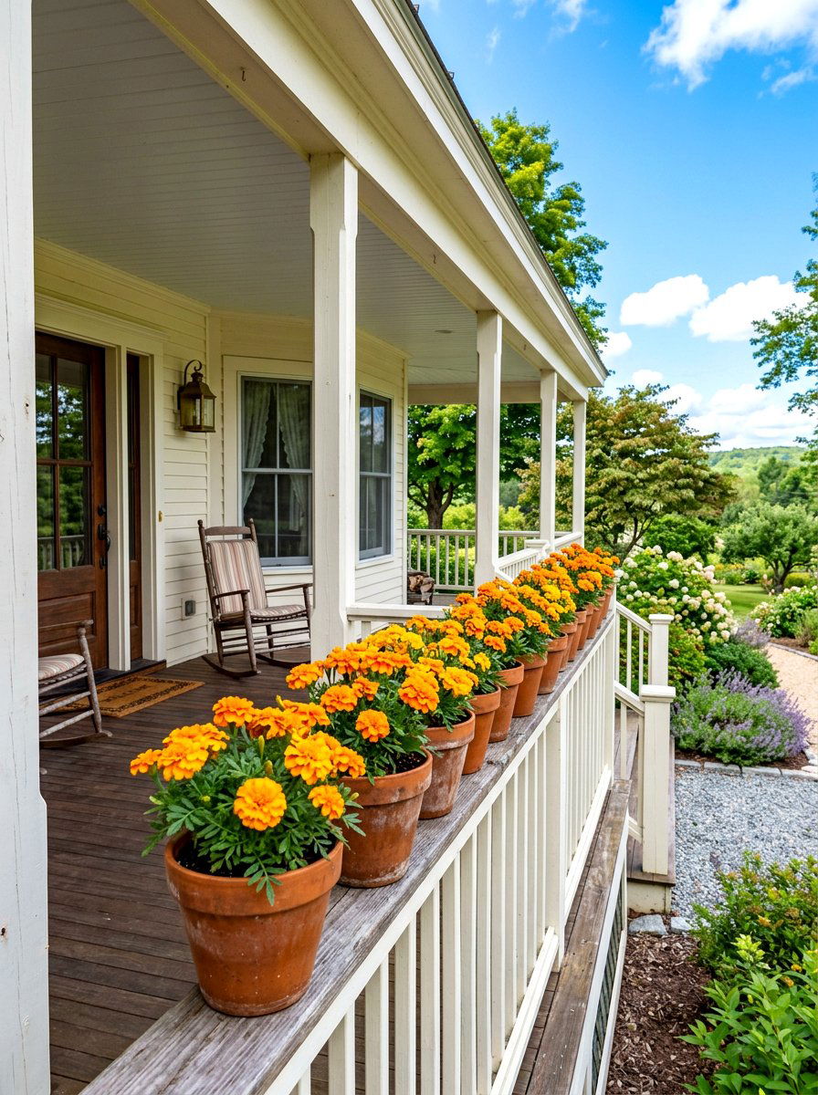 Orange Marigold Planter - 30 fall porch planter ideas