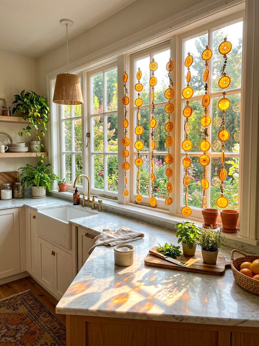 Orange Slice Window Hanging - 30 dried orange decor ideas