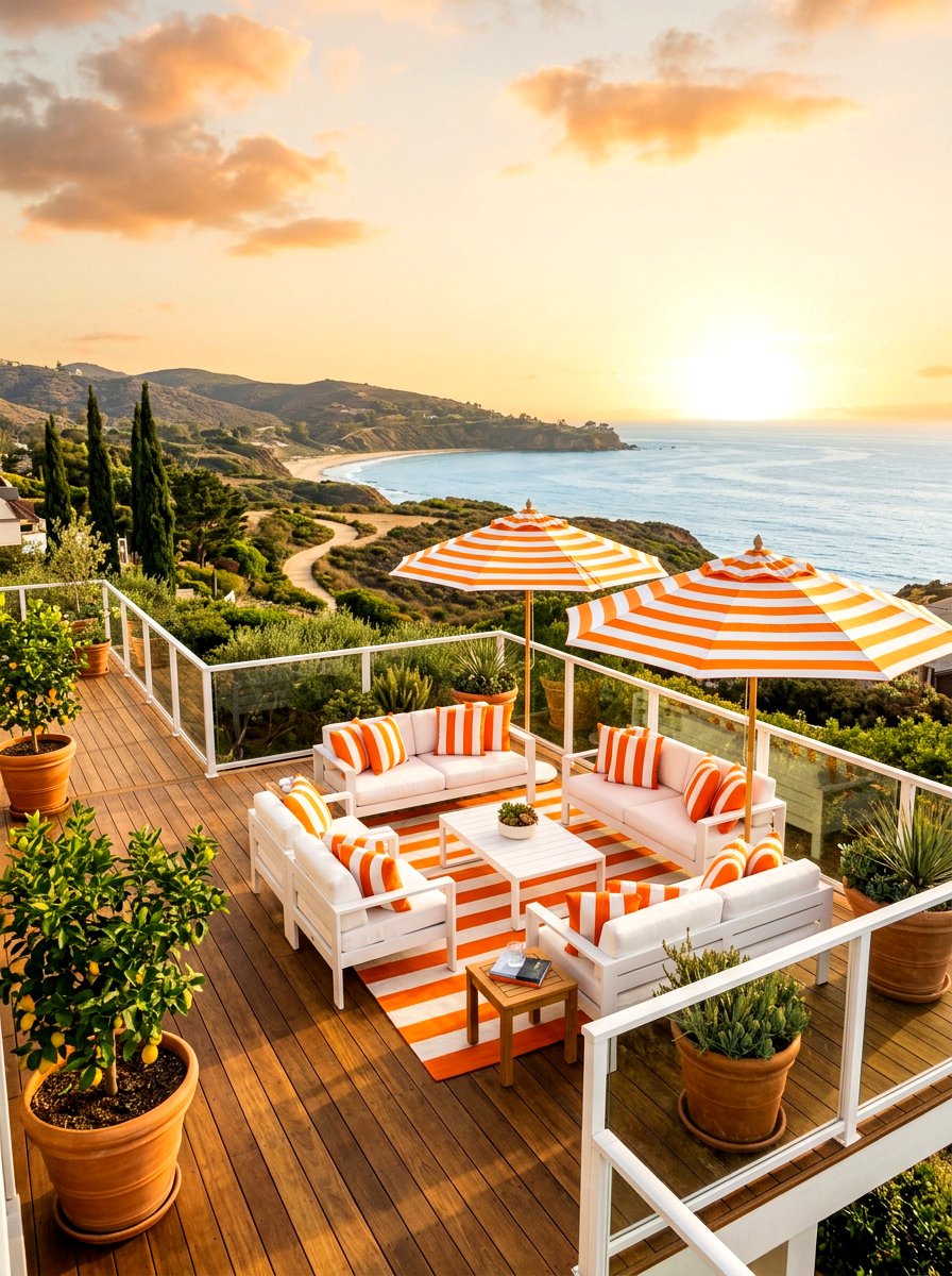 Orange Stripe Sun Deck - 30 cabana stripe patio ideas