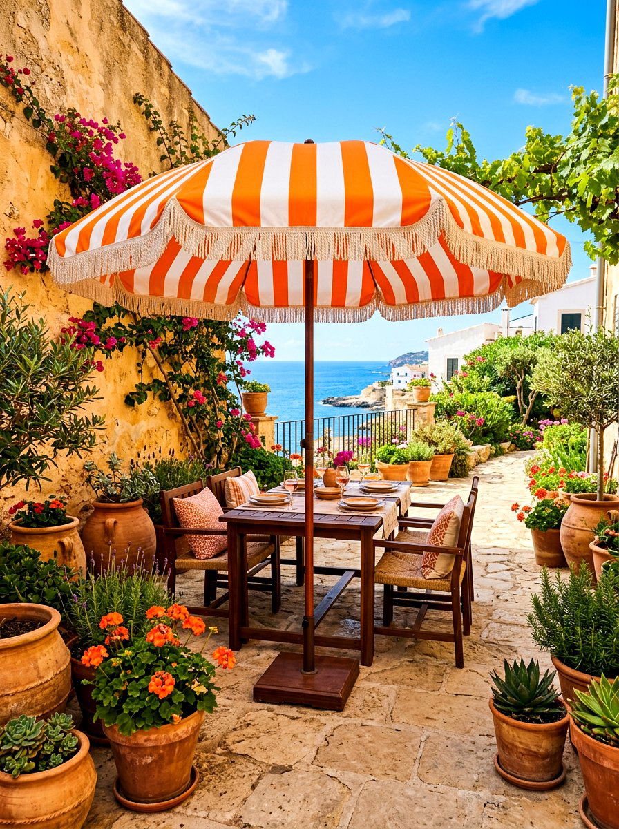 Orange Striped Patio Umbrella - 30 striped umbrella patio ideas