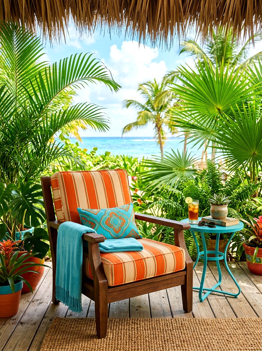 Orange Striped Tropical Porch Chair - 30 striped outdoor cushion porch ideas