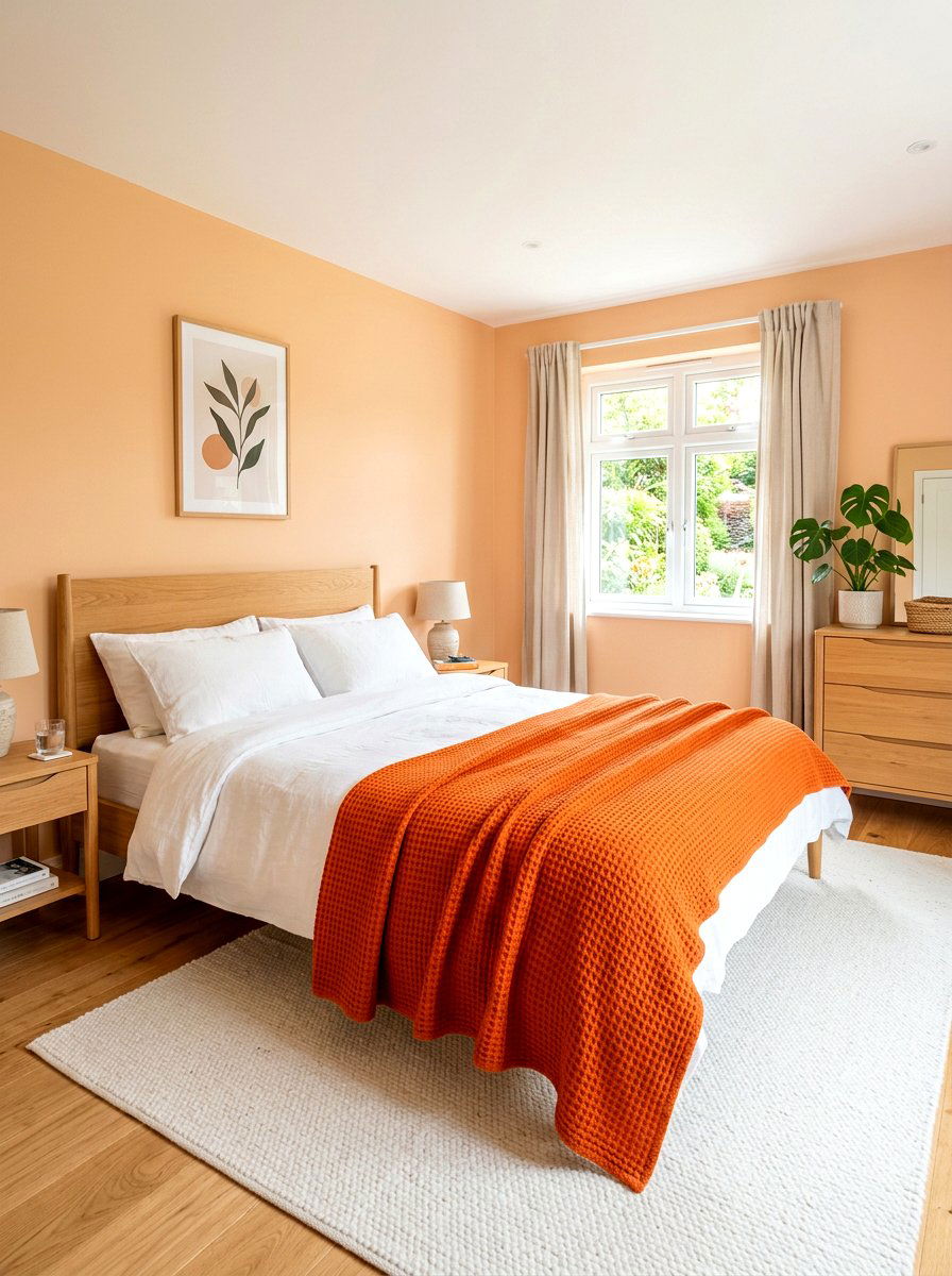 Orange Throw Blanket - 30 sunrise inspired bedroom ideas