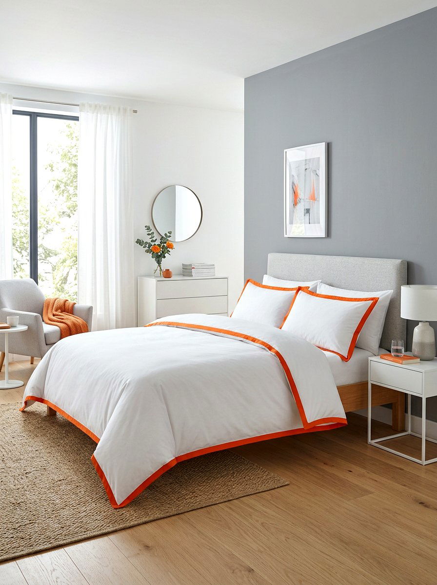 Orange Trim White Duvet - 30 contrast trim bedding ideas