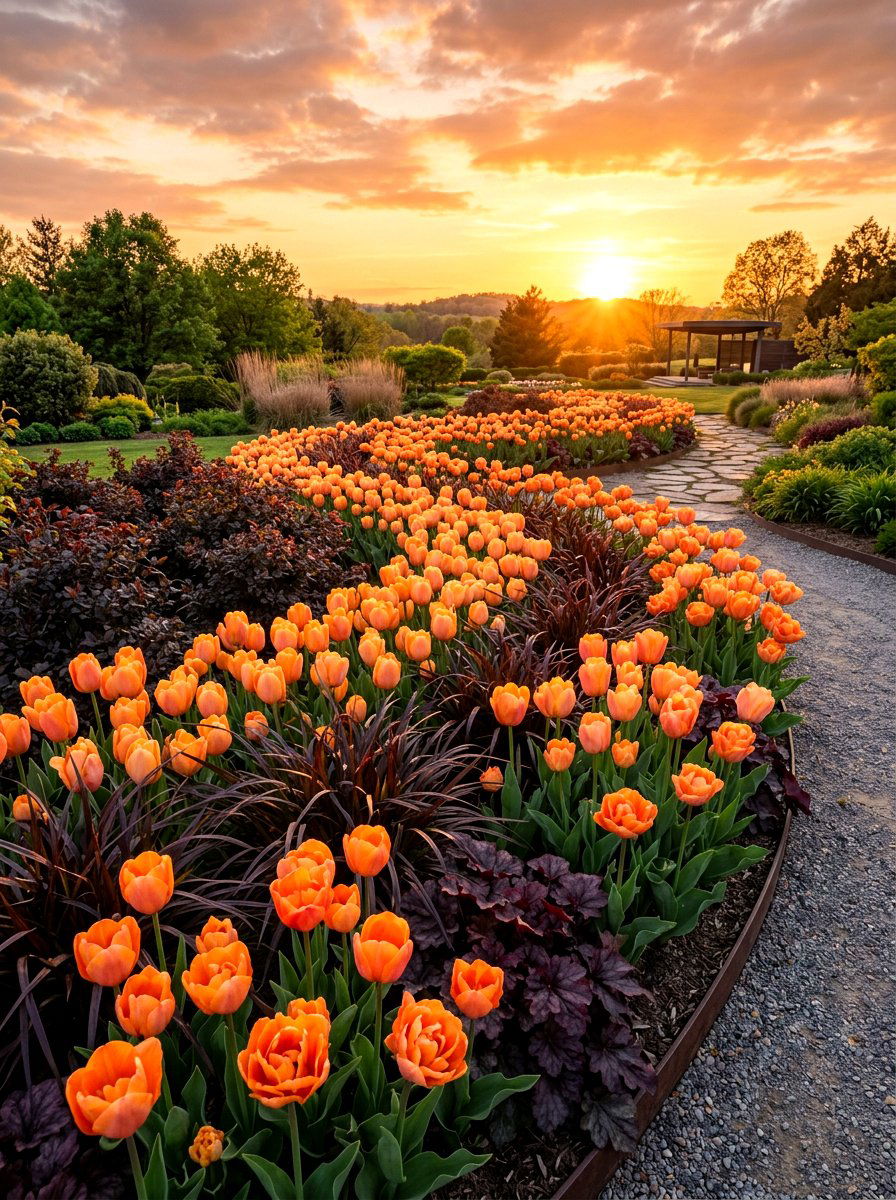 Orange Tulip Display - 30 tulip garden ideas