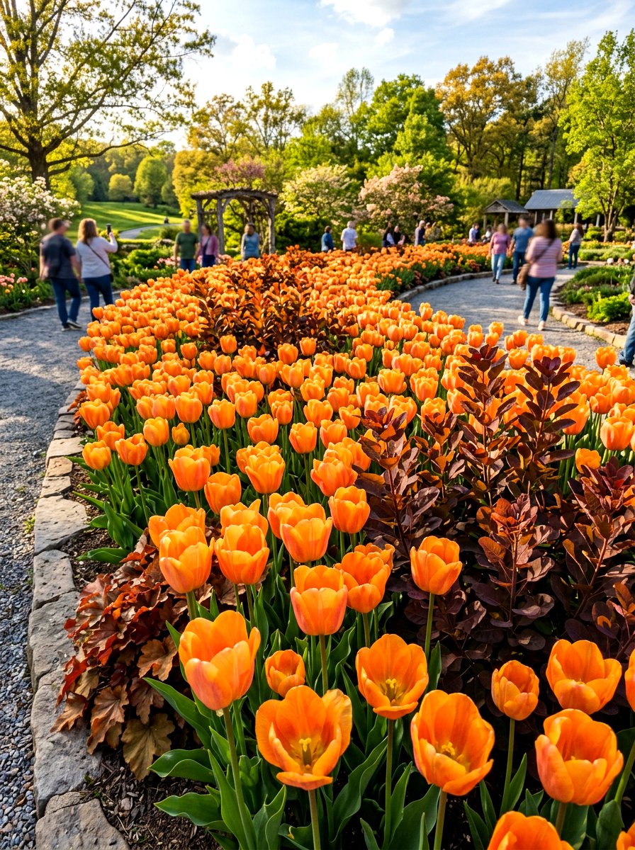 Orange Tulip Flower Bed - 30 tulip border ideas