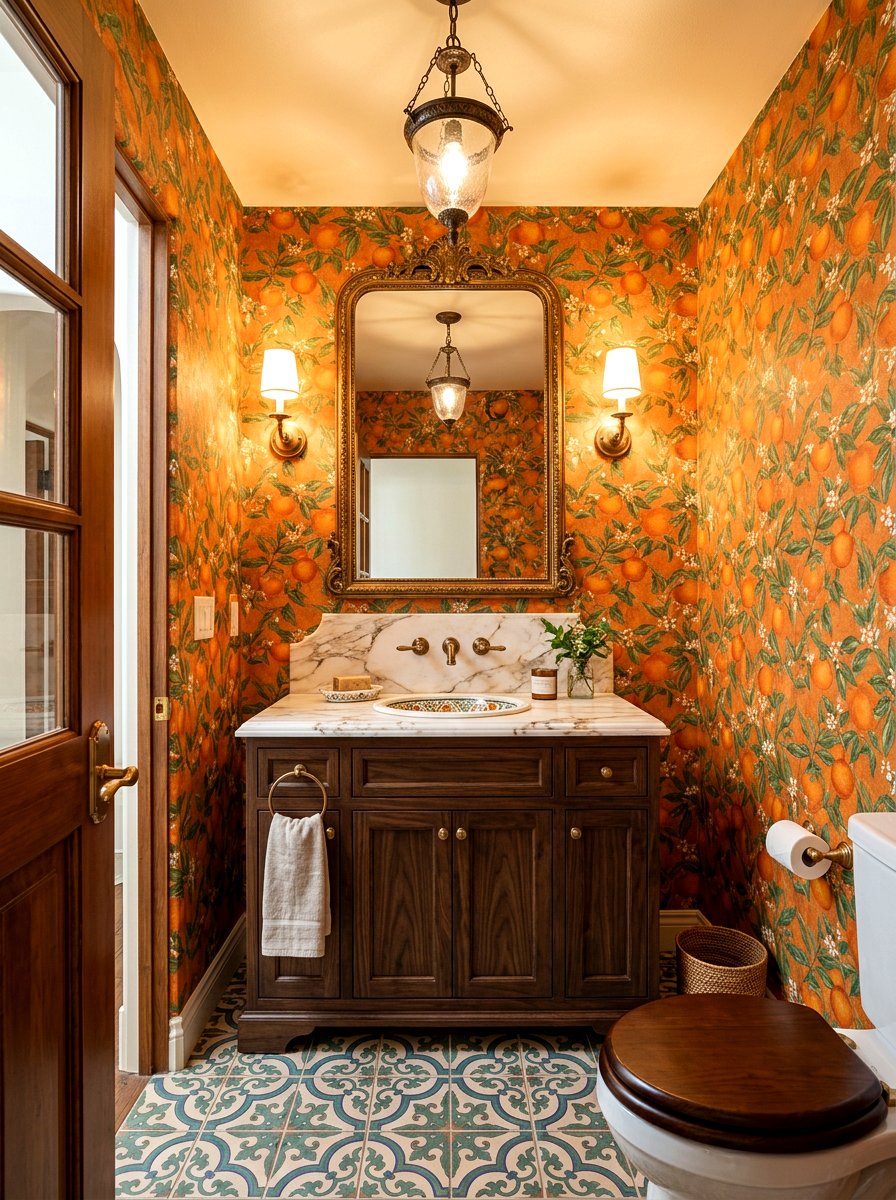 Orange Wallpaper - 30 fruit wallpaper powder room ideas