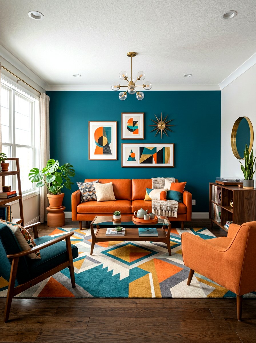 Orange and teal living room - 30 happy color living room ideas
