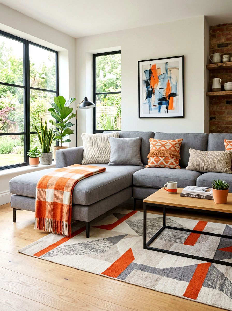 Orange checkered sofa throw - 30 bright checkerboard decor ideas