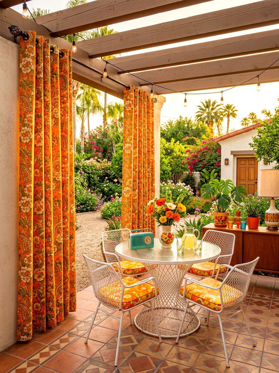 Orange floral print curtains - 30 cabana curtain ideas