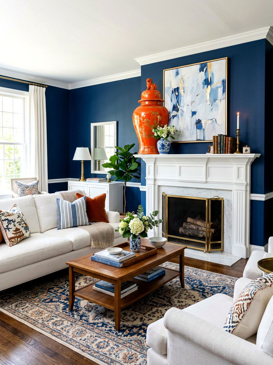Orange ginger jar accent - 30 ginger jar living room ideas
