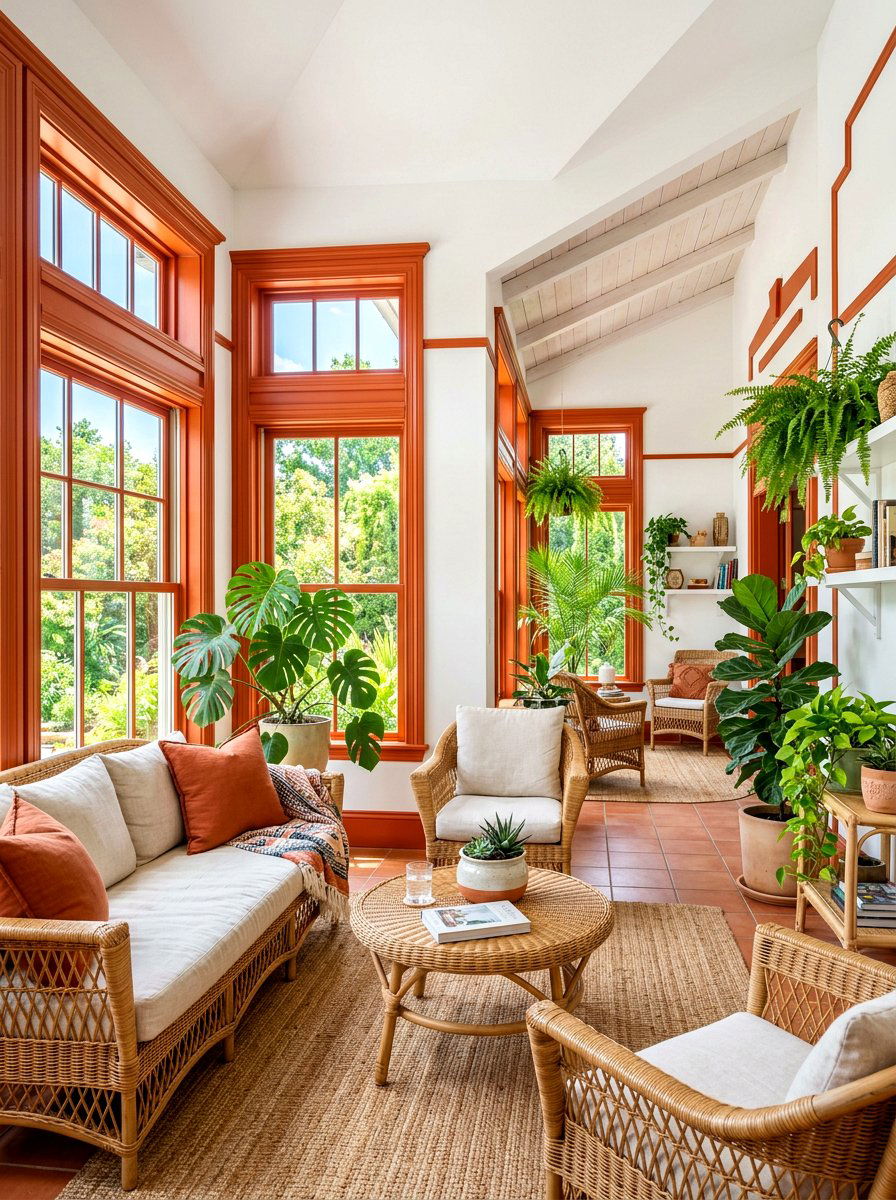 Orange trim sunroom - 30 painted trim room ideas