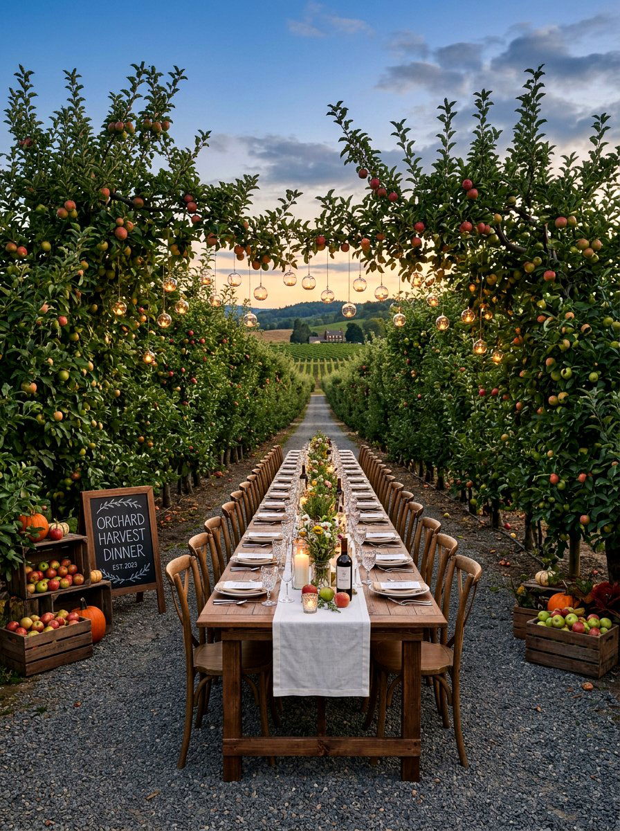 Orchard Dinner Under Trees - 30 candlelit garden dinner ideas