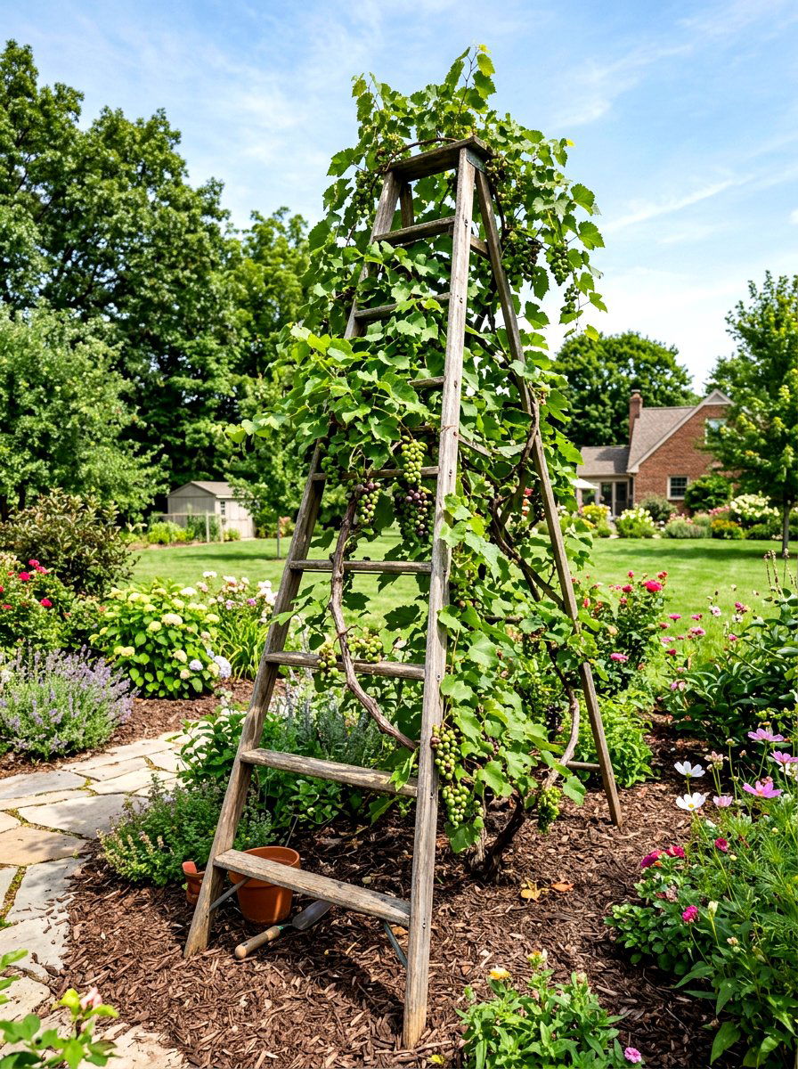 Orchard Ladder Vine Support - 30 repurposed ladder garden ideas