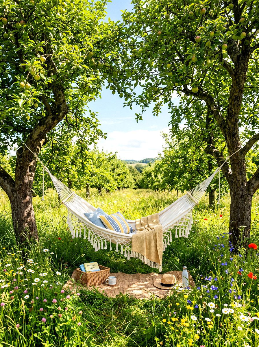 Orchard hammock lounging spot - 30 orchard backyard aesthetic ideas