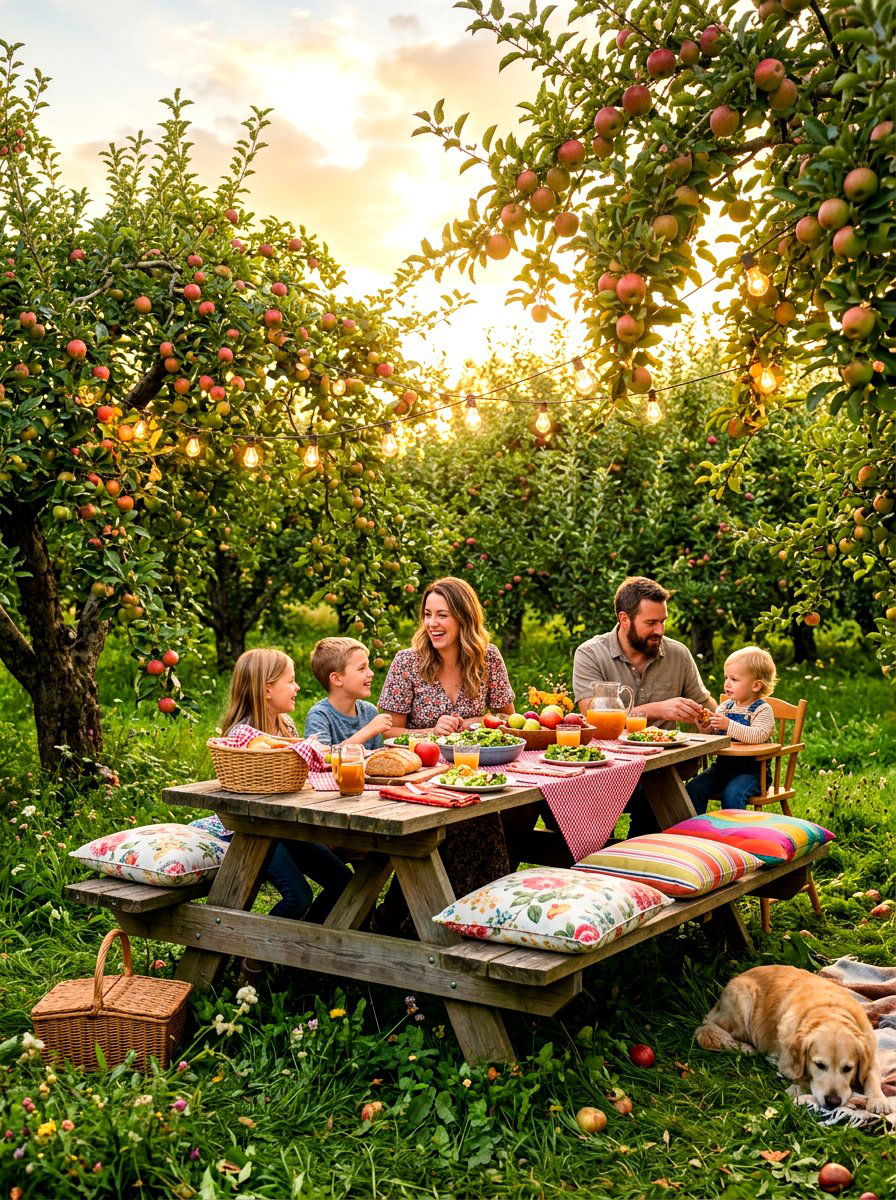 Orchard picnic seating area - 30 orchard backyard aesthetic ideas
