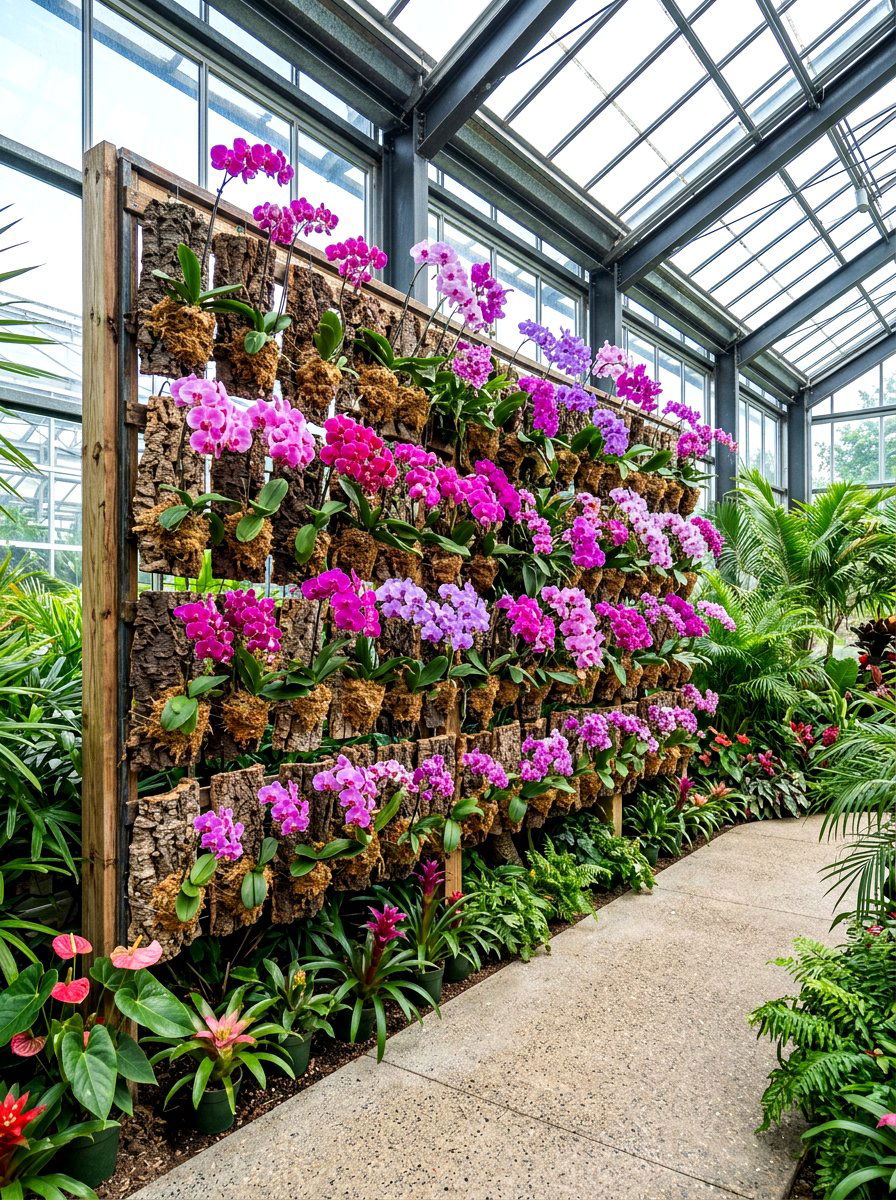 Orchid Display Wall - 30 greenhouse plant layout ideas