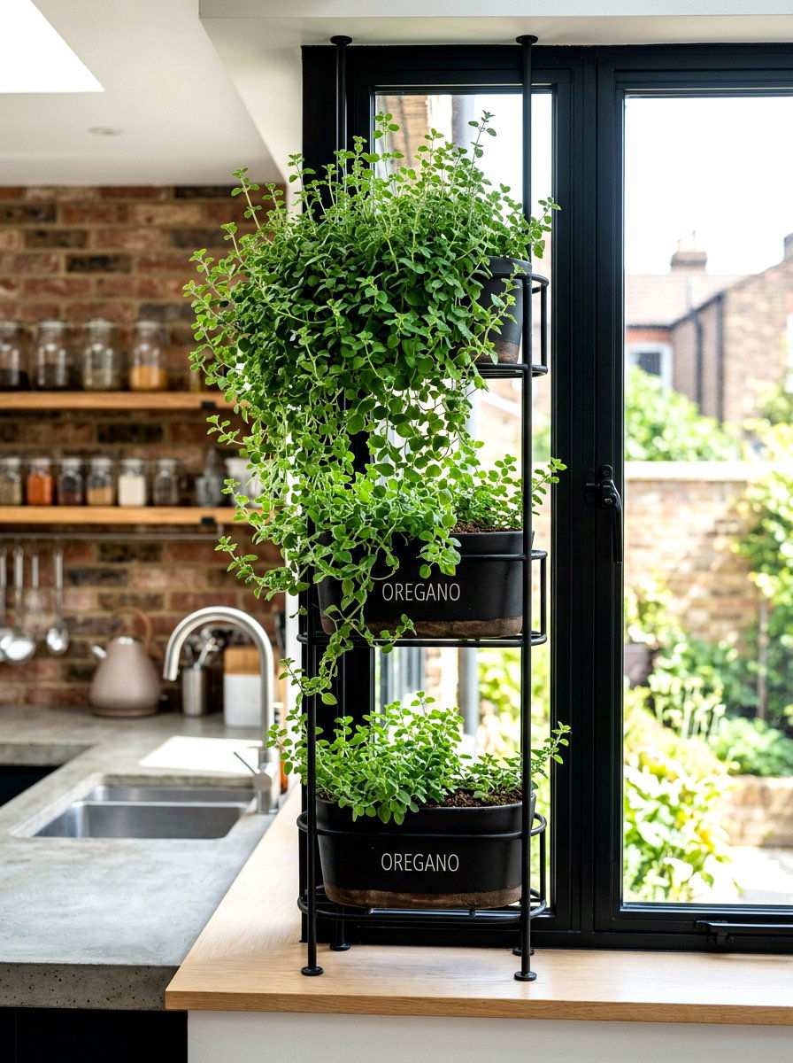 Oregano In Tiered Window Rack - 30 windowsill vegetable garden ideas
