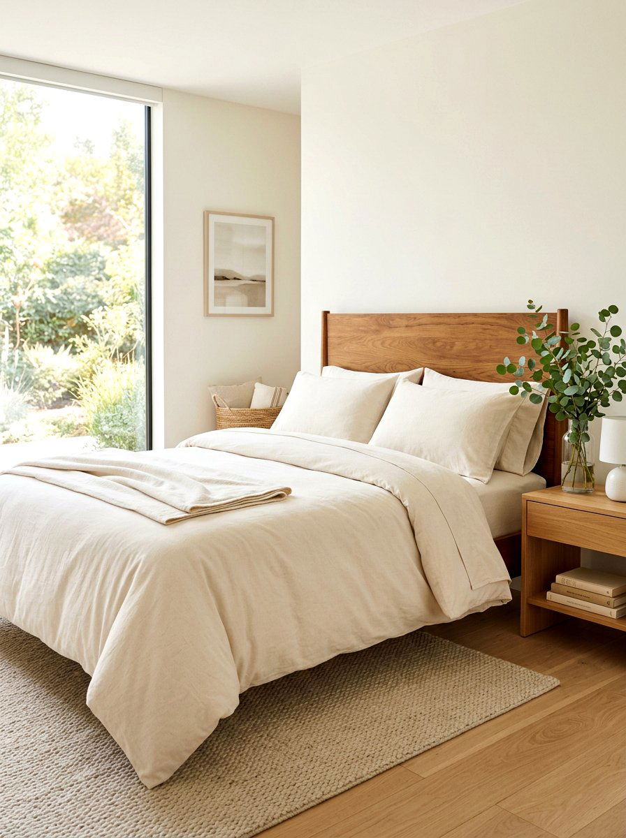 Organic Cotton Bedding Set - 30 earthy minimalist bedroom ideas
