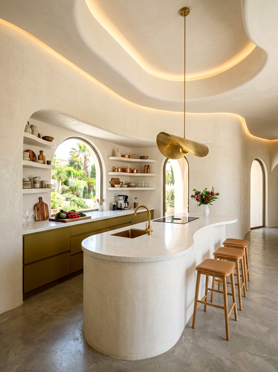 Organic Curved Kitchen - 30 tadelakt kitchen ideas