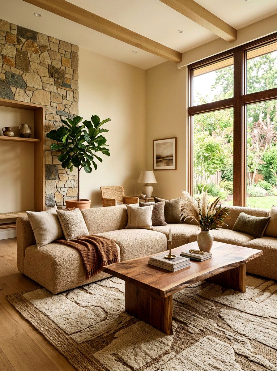 Organic Modern Boucle Setup - 30 boucle living room ideas