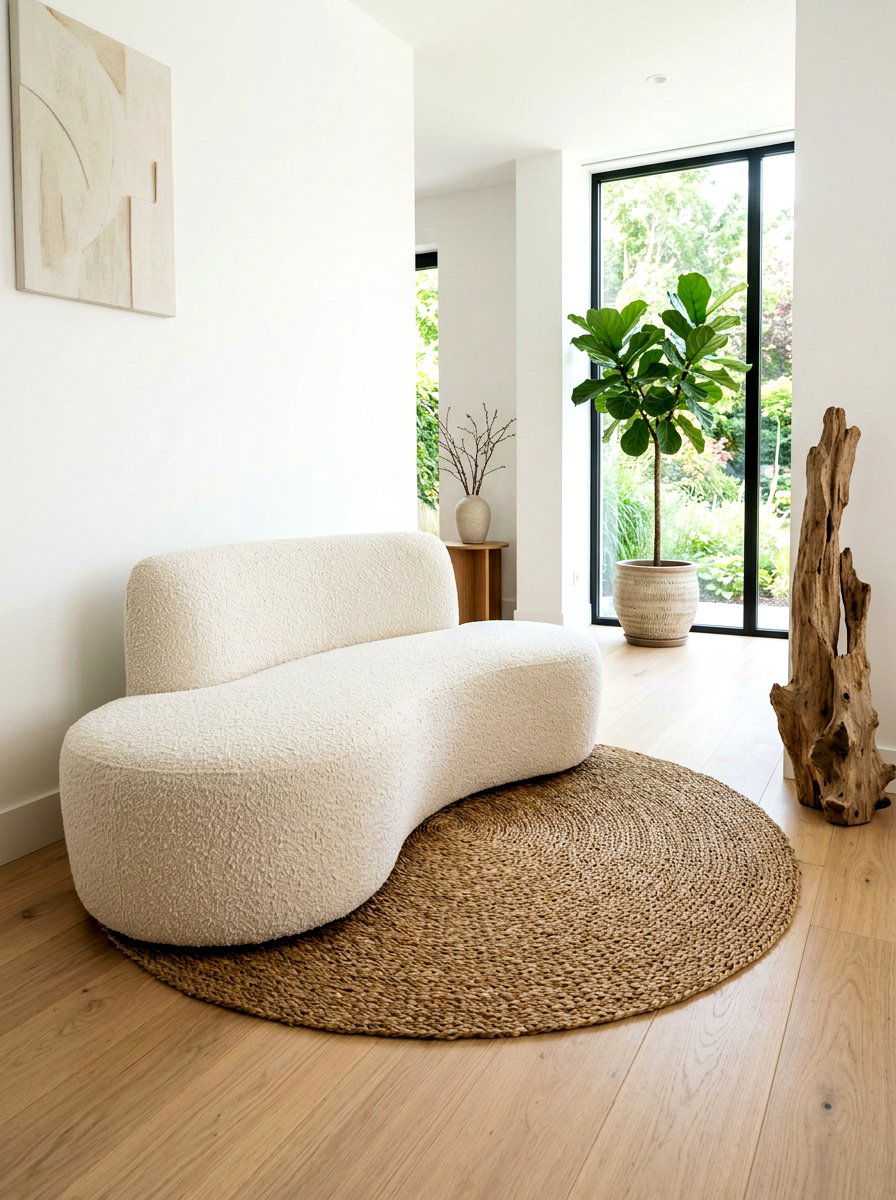 Organic Shape Boucle Bench - 30 boucle entry bench ideas
