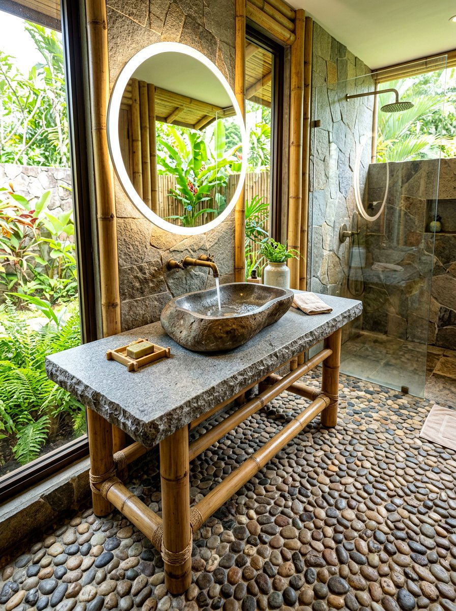 Organic Shape Integrated Stone Sink - 30 integrated stone vanity ideas