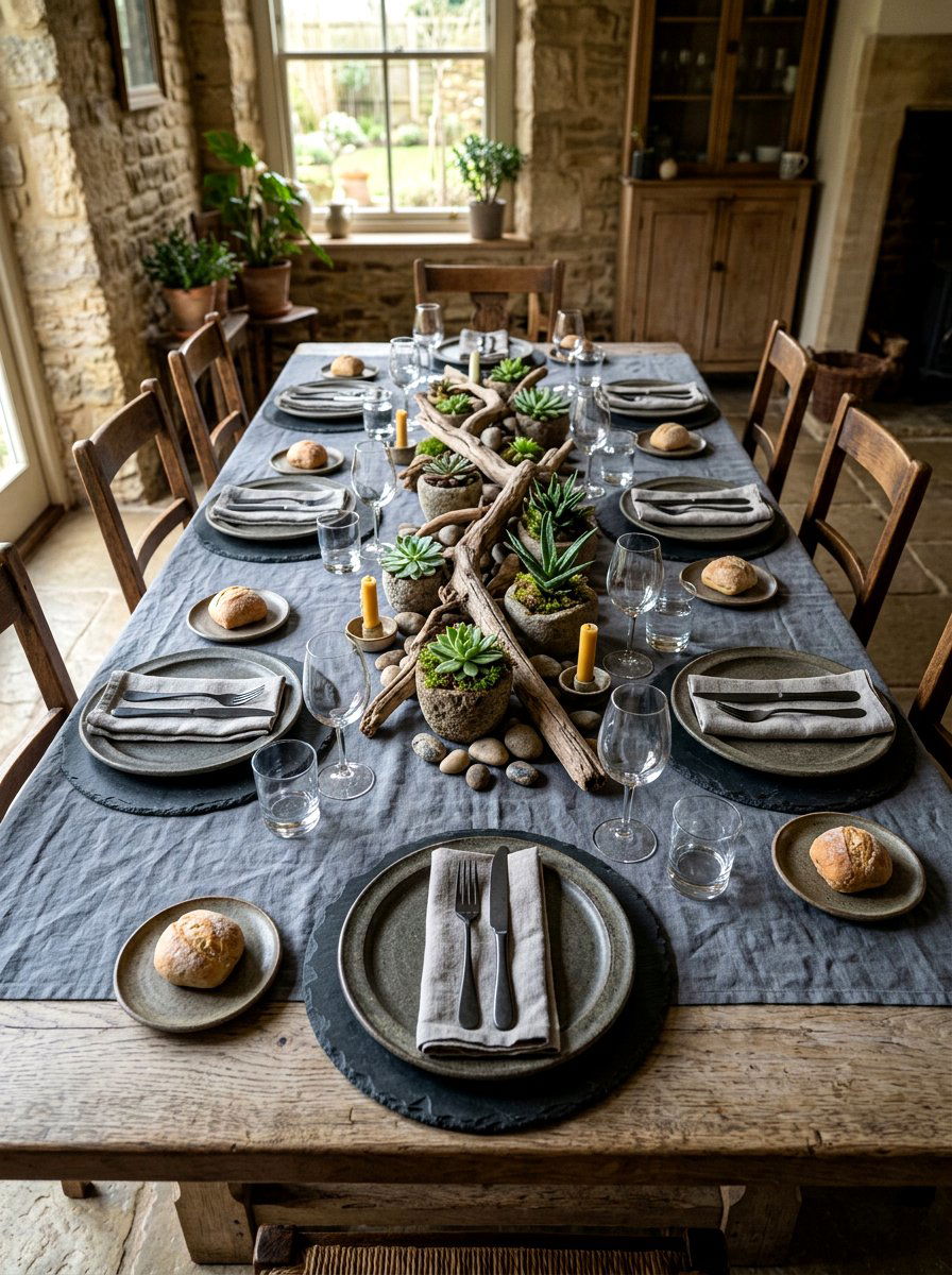 Organic Stone Table Setting - 30 layered table setting ideas