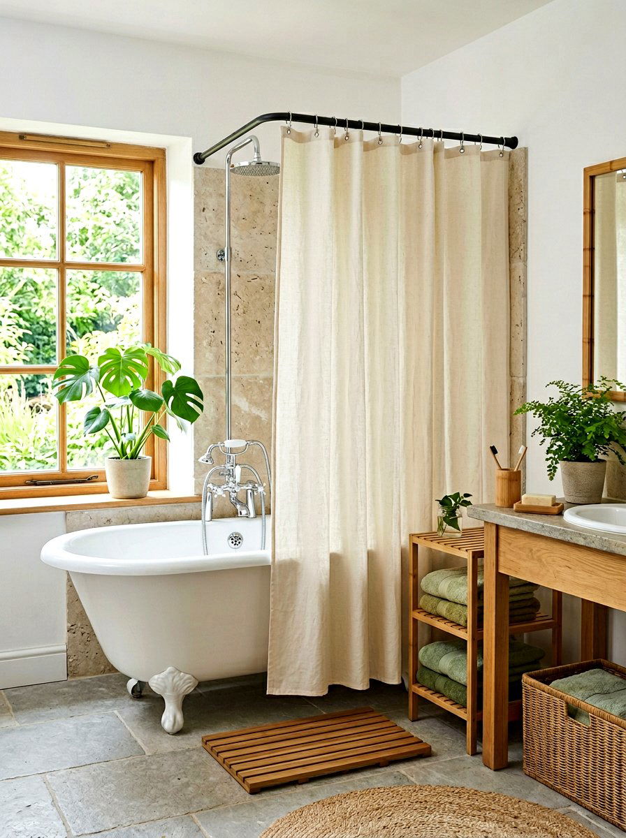 Organic cotton shower curtain - 30 shower curtain bathroom ideas