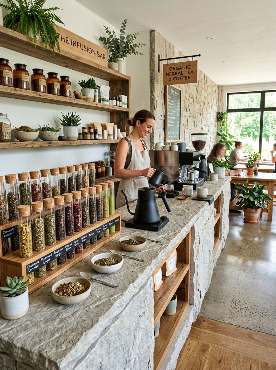 Organic herbal tea coffee bar - 30 office coffee corner ideas
