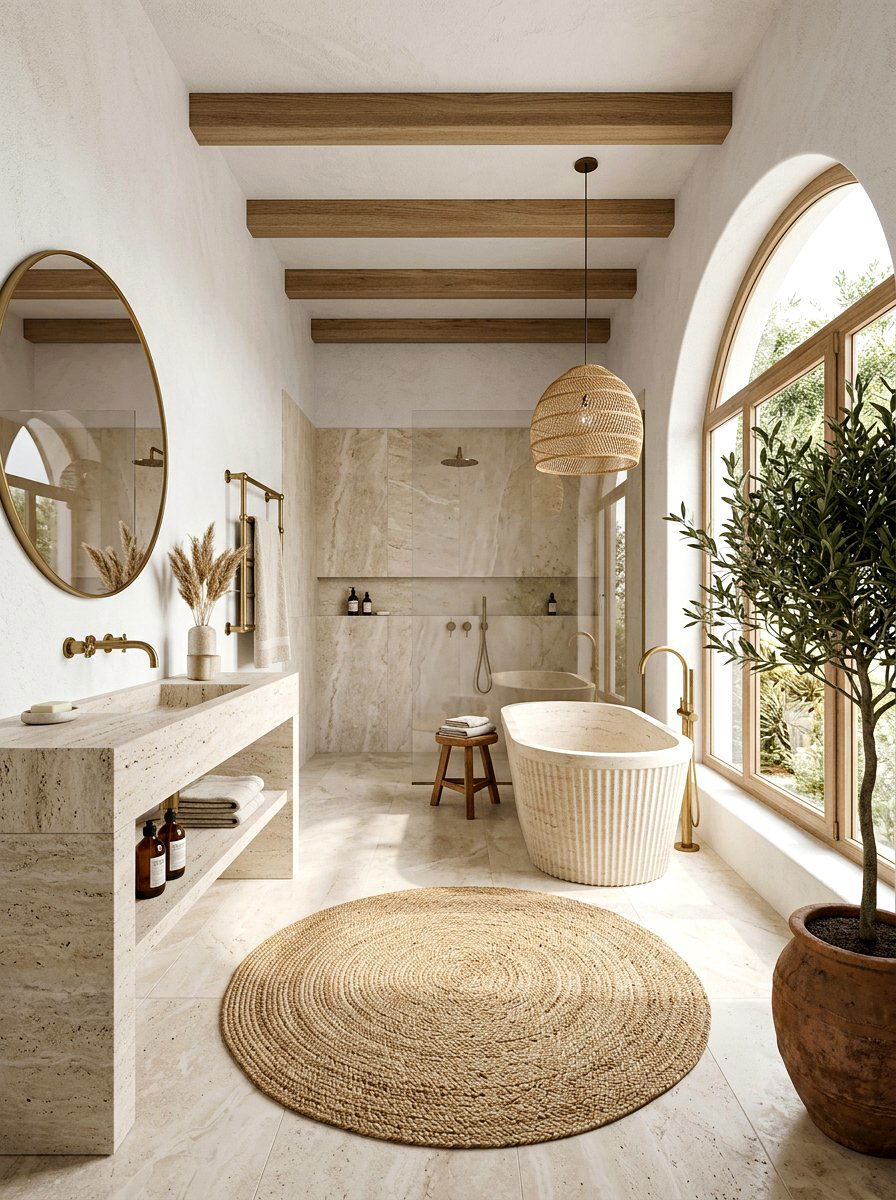 Organic modern travertine bathroom - 30 travertine vanity bathroom ideas